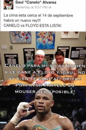 Saúl El Canelo Alvarez enfrentará a Floyd Mayweather el 14 de septiembre en Las Vegas. Un combate a muerte en lo que es el rival más difícil en la carrera del mexicano. Una pelea de invictos.