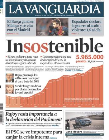 Otra portada con la misma idea es la de La Vanguardia, de España.