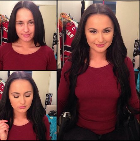 Nina Dove antes y después del maquillaje.