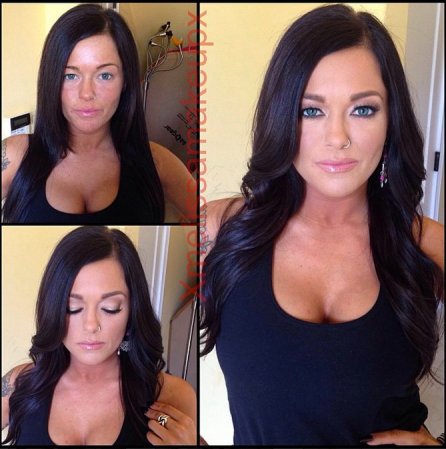 Crista Moore antes y después del maquillaje.