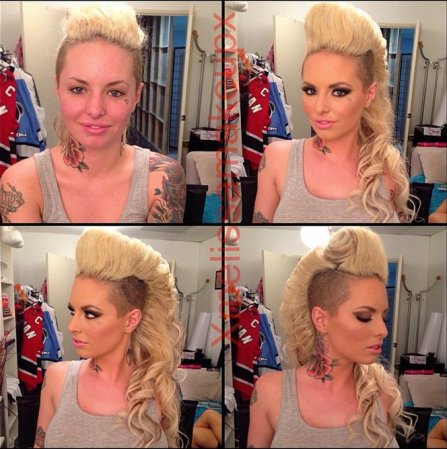 Chrysty Mack antes y después del maquillaje.