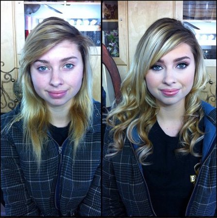Molly Bennett antes y después del maquillaje.