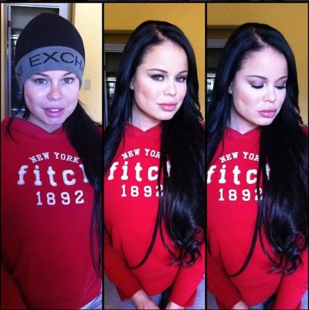 Nikki Delano antes y después del maquillaje.