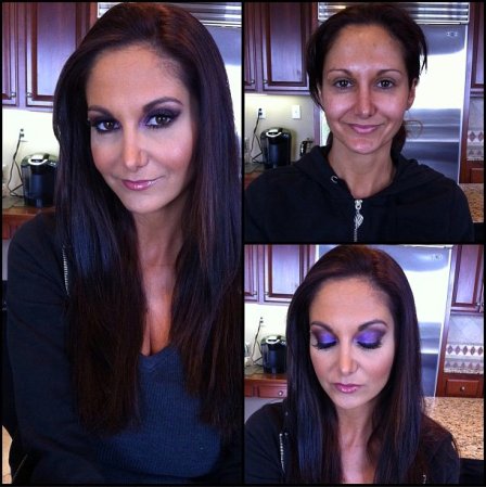 Ava Adams antes y después del maquillaje.