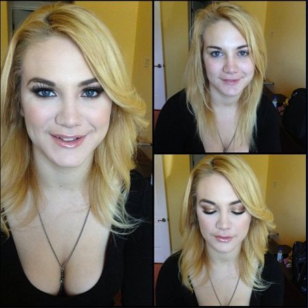 Courtney Shea antes y después del maquillaje.