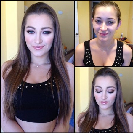 Dani Daniels antes y después del maquillaje.