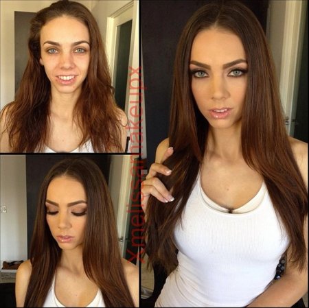 Tiffany Tyler antes y después del maquillaje.