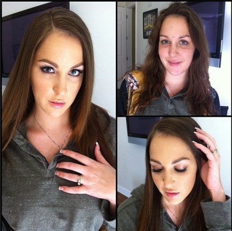 Keira King antes y después del maquillaje.