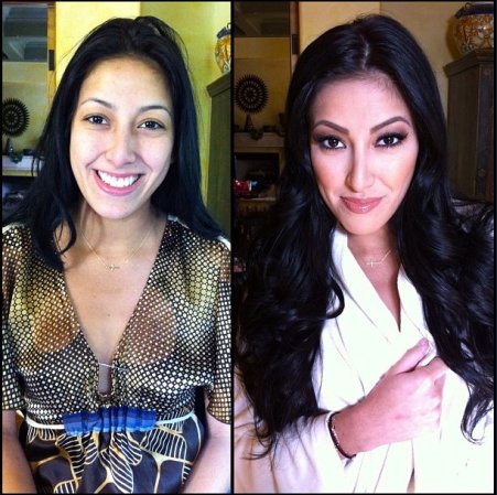 Kimberlky Gates antes y después del maquillaje.