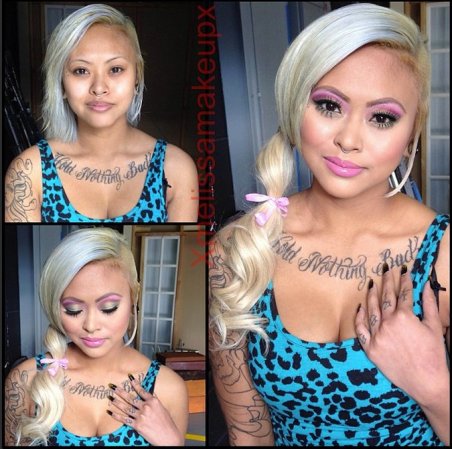 Krissie Dee antes y después del maquillaje.