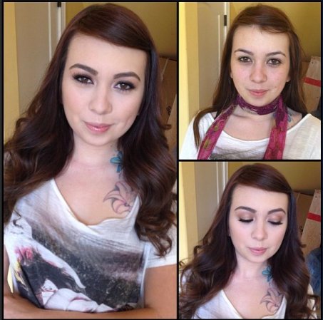 Kat Dior antes y después del maquillaje.