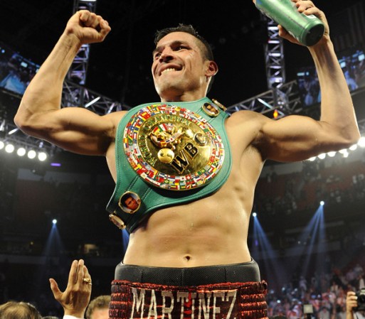 LAS VEGAS, NV - SEPTEMBER 15: Sergio Martinez celebrates after defeating Julio Cesar Chavez Jr. in twelve rounds by unanimous decision for their WBC middleweight title fight at the Thomas & Mack Center on September 15, 2012 in Las Vegas, Nevada. (Photo by Jeff Bottari/Getty Images)