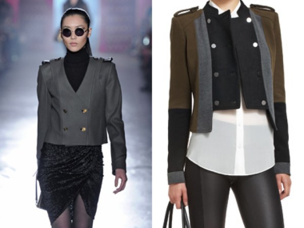 Este otoño, piensa en capas y estarás a la moda. Un top negro de cuello de tortuga es lo que necesitas para unirte a esta tendencia. Combínalo con una chaqueta estilo cadete como propone Jason Wu y tendrás un look de pasarela. Logra el estilo con este diseño de inspiración milicia de BCBG Max Azria, $298