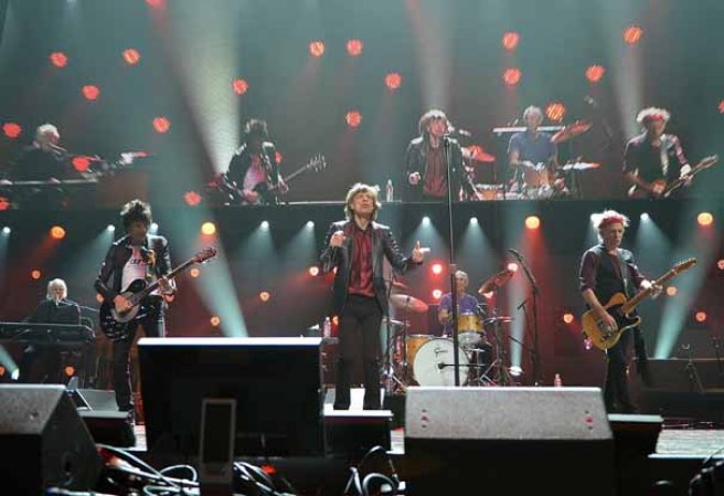 Ronnie Wood, Mick Jagger, y Keith Richards de los Rollingstones en el concierto 12-12-12 celebrado en el Madison Square Garden para recaudar fondos para las víctimas del devastador huracán Sandy en Nueva York.