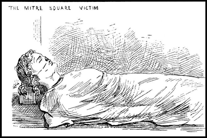 El cadáver de Eddowes quedó horriblemente mutilado. Fue encontrado en la esquina sur de Mitre Square por un policía que patrullaba la zona.