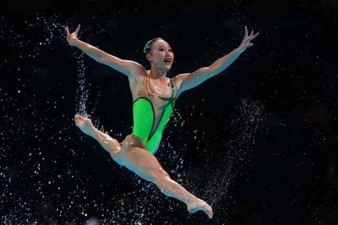 Competencia de natación sincronizada en Barcelona.