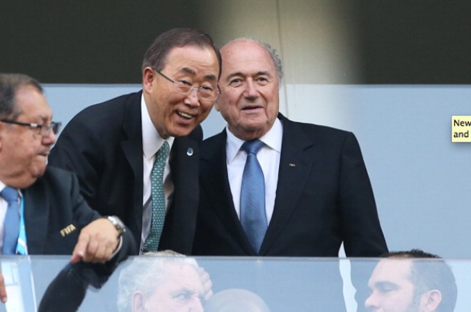 Secretario General de la ONU Ban Ki-Moon y el presidente de FIFA Joseph S. Blatter