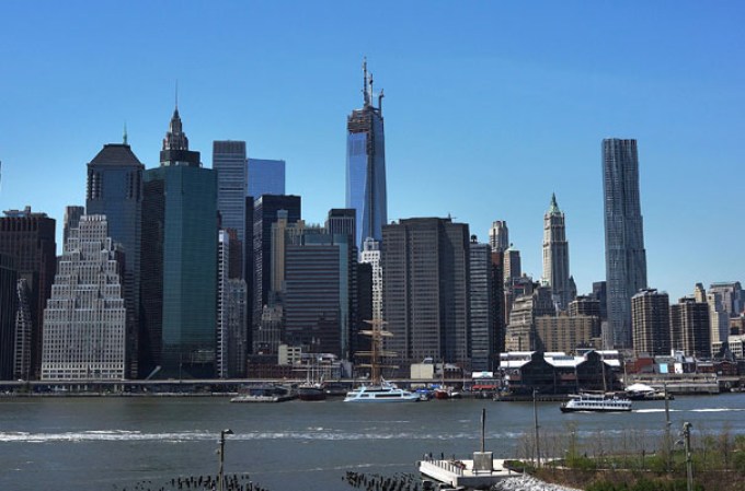 NEW YORK, NY - MAY 02: The 408-foot spire can be seen from the Brooklyn Promenade after it was hoisted onto a temporary platform on the top of One World Trade Center on May 2, 2013 in New York City. When bolted into place at a later date, the spire will make One World Trade Center the tallest building in the Western Hemisphere.The raising of the spire, which comes on the second anniversary of the death of Osama bin Laden, will make One World Trade Center 1,776 feet tall. One World Trade Center is built on the site where the September 11, 2001 attacks toppled the original World Trade Center towers. (Photo by Spencer Platt/Getty Images)