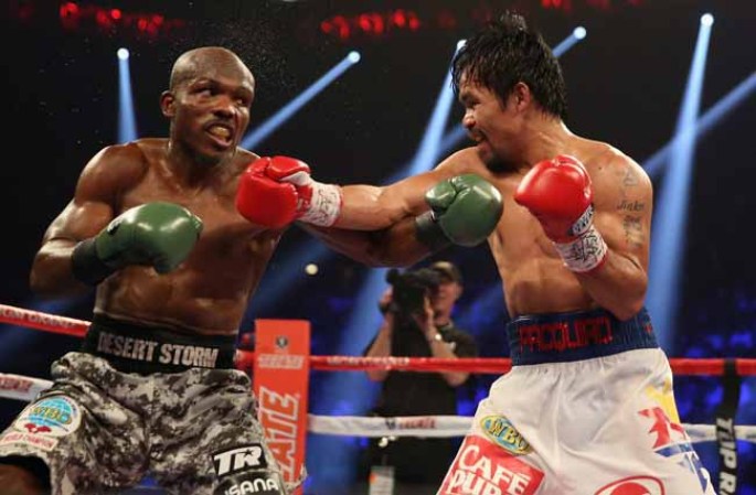 En esta pelea, los jueces Craig Metcalfe y Michael Pernick entregaron tarjetas de 116-112 a favor de Pacquiao, mientras que Glenn Trowbridge de 118-110 a favor del legislador filipino.