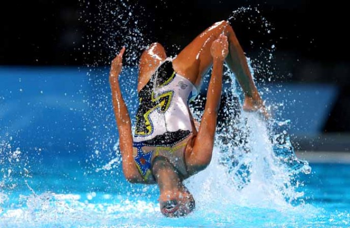 Competencia de natación sincronizada en Barcelona.