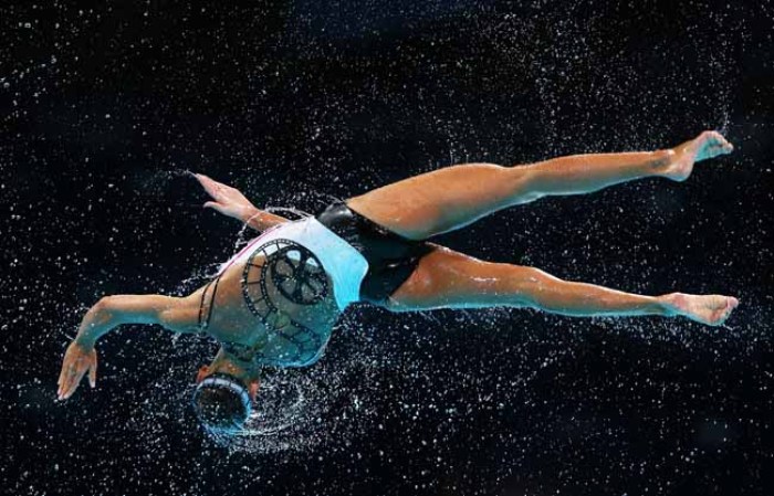 Competencia de natación sincronizada en Barcelona.