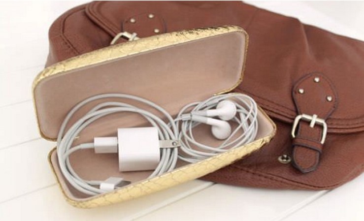 Mantén tus cables organizados en estuches para anteojos.