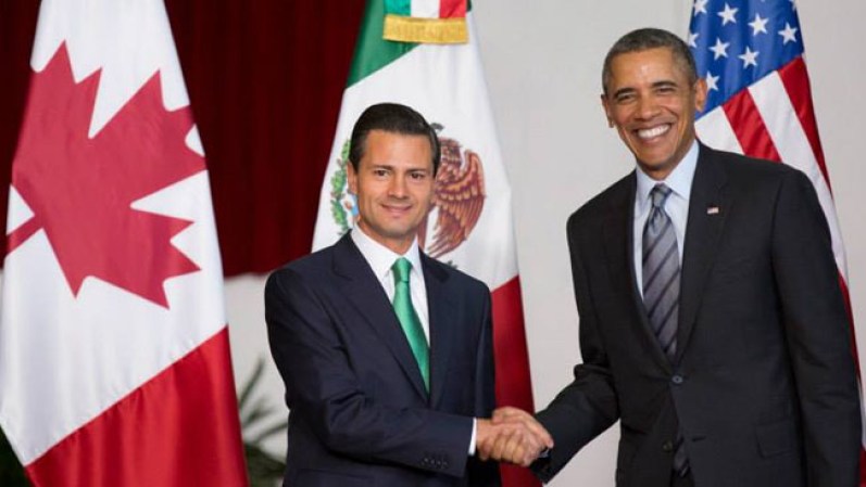 19 DE FEBRERO, 2013 - El presidente de México Enrique Peña Nieto le dio la bienvenida a Barack Obama y al primer ministro de Canadá Stephen Harper.