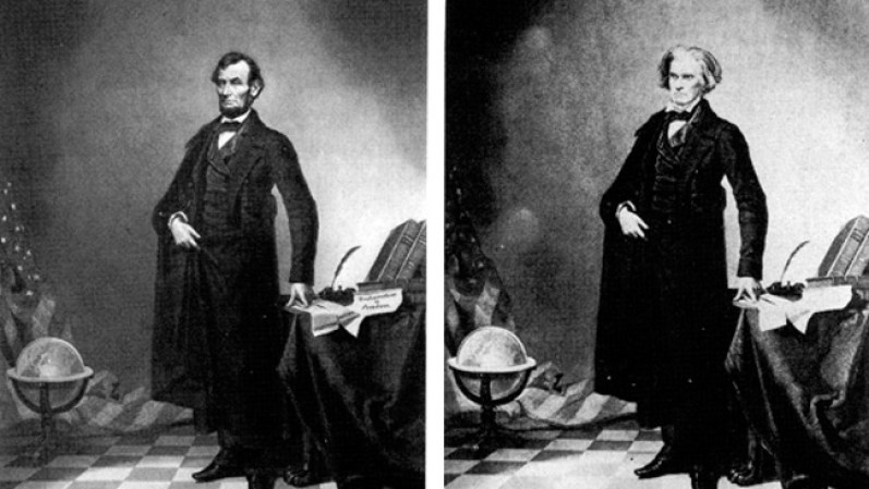 ¡Hasta las fotos históricas son alteradas!. La foto de Abraham Lincoln está compuesta de su cabeza y el cuerpo del político John Calhoun.