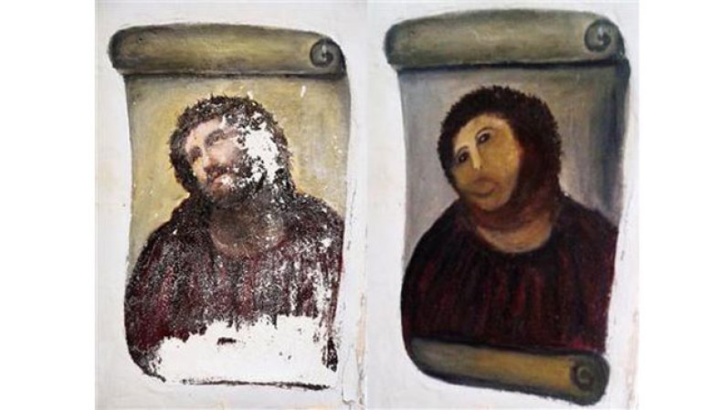 AGOSTO 23, 2012 - La desastrosa restauración de un fresco que data de finales del siglo XIX, fue motivo de incredulidad y mofa en las redes sociales. La ocurrencia de los cibernautas no deja de sorprender y arrancar sonrisas al más apático o poco conocedor de las obras de arte...