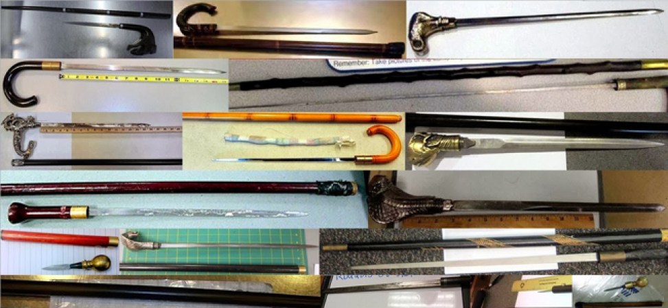 Las armas, explosivos y réplicas en estas fotos fueron incautados por la Administración de Seguridad del Transporte (TSA) durante diversos chequeos en distintos aeropuertos de EEUU.