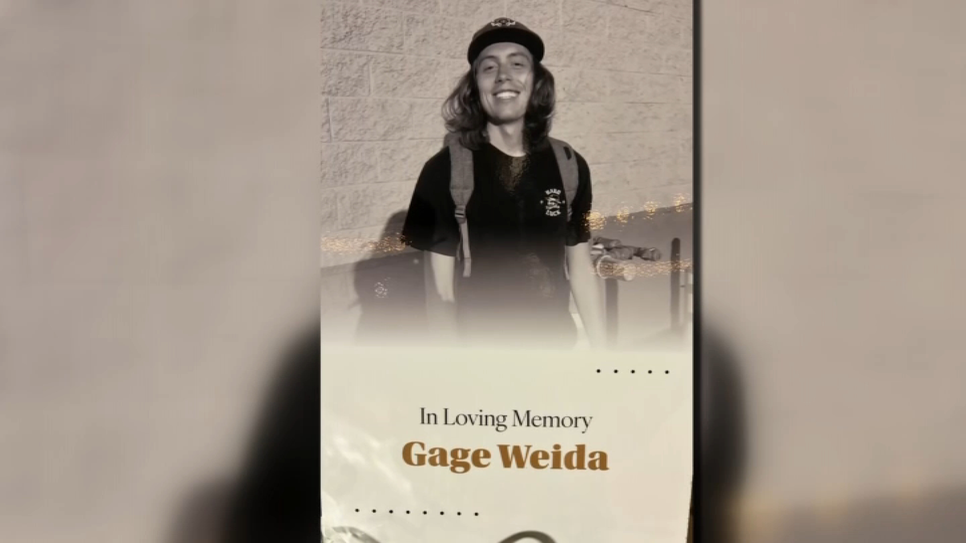 A portrait of Gage Weida is displayed on Thursday, Sept. 17, 2026, in a vigil in Chatsworth.