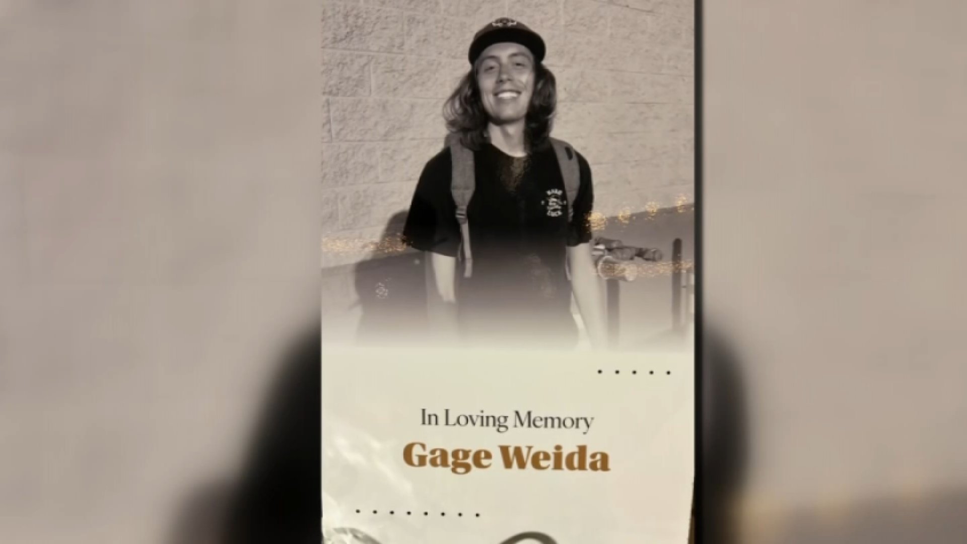 A portrait of Gage Weida is displayed on Thursday, Sept. 17, 2026, in a vigil in Chatsworth.