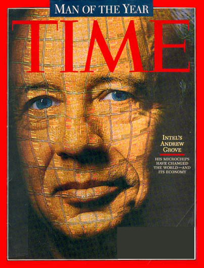 1997: El presidente y director ejecutivo de Intel, Andy Grove, fue aclamado por la revista como "la persona más responsable del asombroso crecimiento y potencial innovador de los microchips".