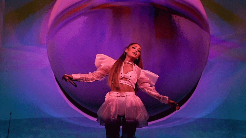 Ariana Grande performs on stage during her “Sweetener World Tour” at The O2 Arena on Aug. 17, 2019, in London.