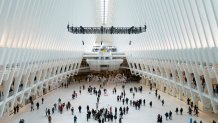 OCULUS, NEW YORK, UNITED STATES - 2019/03/08: #ChangePays Installation to commemorate International Womens Day by Michael Murphy sponsored by S&P Global at the Oculus World Trade Center. (Photo by Lev Radin/Pacific Press/LightRocket via Getty Images)