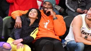 Kobe Bryant and daughter Gianna Bryant attend a basketball game between the Los Angeles Lakers and the Dallas Mavericks at Staples Center on Dec. 29, 2019 in Los Angeles, California.