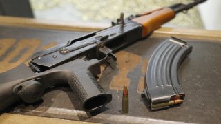 An AK-47 with a bump stock