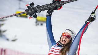 La italiana Sofia Goggia durante la prueba en la estación suiza de St. Moritz.