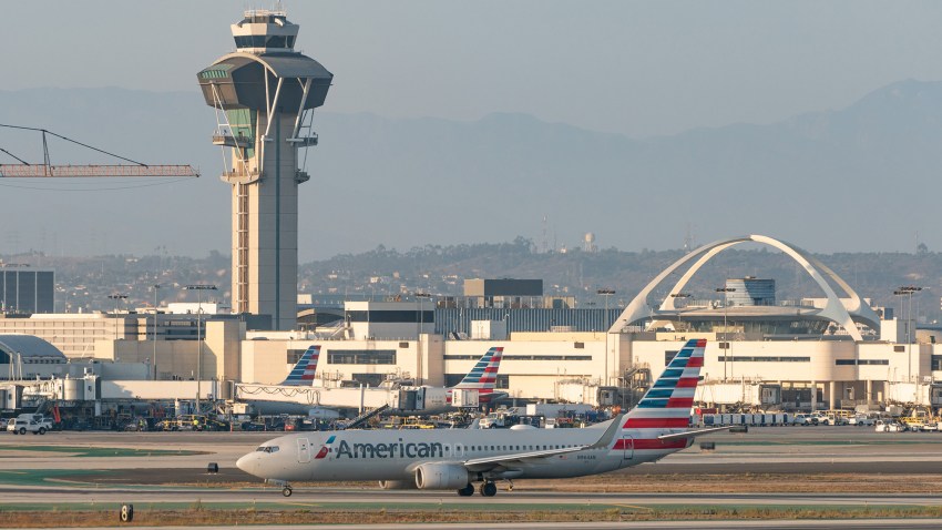 American Airlines Boeing 737 takes off from LAX.