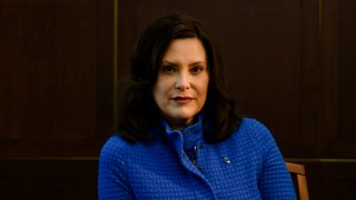 Michigan Governor Gretchen Whitmer at the Romney Building in Lansing, Mich., on May 18, 2020.