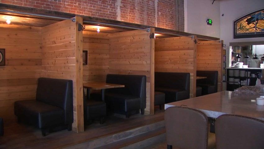 Indoor restaurant seating in Santa Clara County.