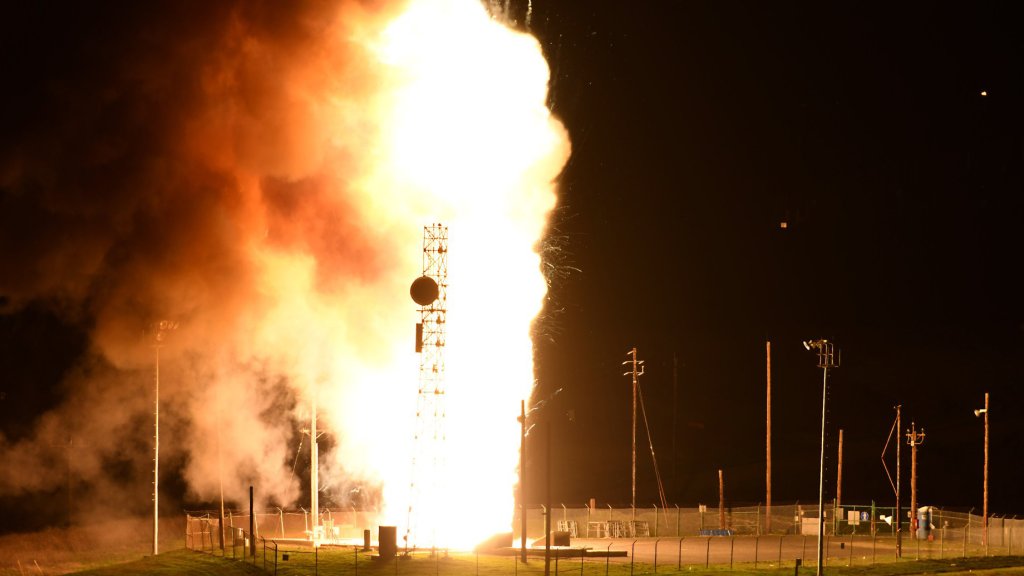 An Air Force Global Strike Command unarmed Minuteman III intercontinental ballistic missile.