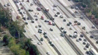 Traffic at the scene of a crash on the 10 Freeway.
