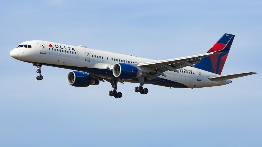 Delta Air Lines Bombardier Boeing 757-200 aircraft as seen arriving, on final approach for landing in New York JFK John F. Kennedy International Airport.