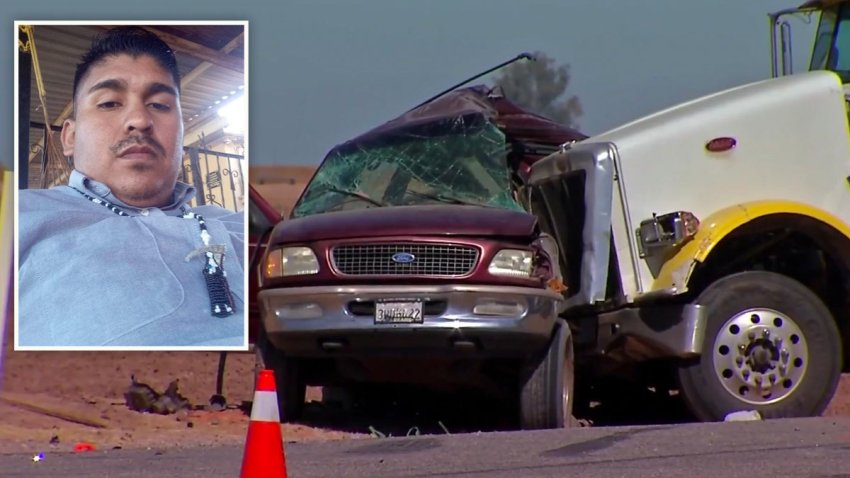 Foto de Jairo Dueñas frente a foto de accidente en Imperial County