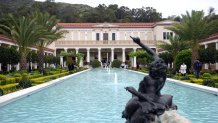 Visitors enjoy the garden at the Getty Villa Museum.