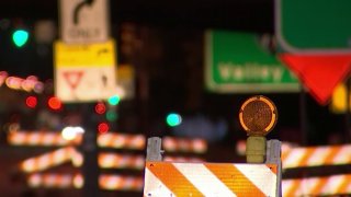 Construction barriers at night