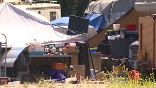 A homeless encampment.