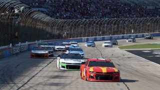 Ross Chastain, driver of the #42 McDonald's Chevrolet, leads the field during the NASCAR All-Star Open at Texas Motor Speedway on June 13, 2021 in Fort Worth, Texas.