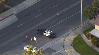 Police at the scene of a shooting in Covina.